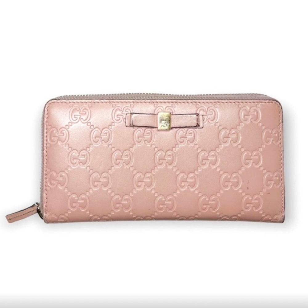 Gucci Guccisima GG Leather Zip Around Wallet Blush Pink Zippy Continental Bow - Picture 4 of 16